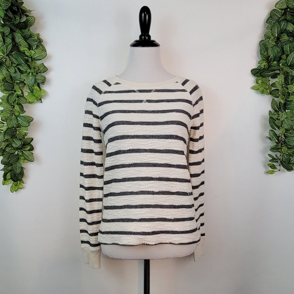 Merona Pulled Knit Striped Crewneck Pullover Cotton Blend Sweater Black & white - Picture 2 of 11
